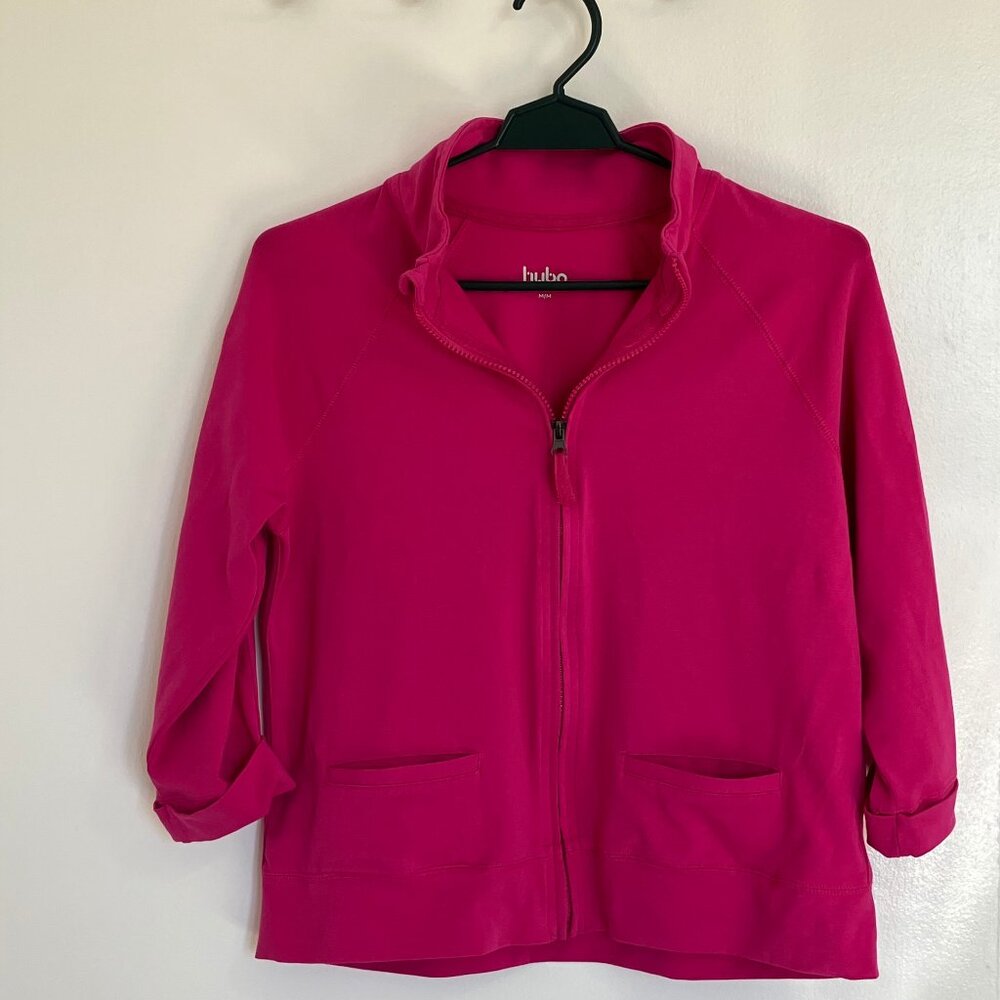 Hyba Women's Activewear Short Zip Up Sweater 3/4 Sleeve Size M